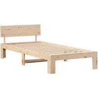 Berkfield Home Bed Frame with Headboard 90x200 cm Solid Pine Wood in Beige