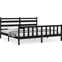 Berkfield Home Bed Frame with Headboard Black 200x200 cm Solid Wood