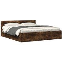 Berkfield Home Bed Frame with Headboard without Mattress Smoked Oak 200x200 cm in Brown