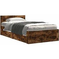 Berkfield Home Bed Frame with Headboard Frame Smoked Oak 75x190 cm Small Single in Brown