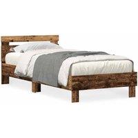 Berkfield Home Bed Frame with LED Lights Old Wood 75x190 cm Engineered Wood in Brown