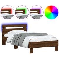 Berkfield Home Bed Frame Frame with LED Lights Brown Oak 75x190 cm Small Single