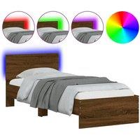 Berkfield Home Bed Frame Frame with LED Lights Brown Oak 75x190 cm Small Single