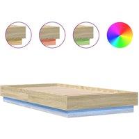 Berkfield Home Bed Frame Frame with LED Lights Sonoma Oak 75x190 cm Small Single in Brown
