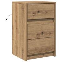 Berkfield Home Bedside Cabinet with LED Lights Artisan Oak Engineered Wood in Brown