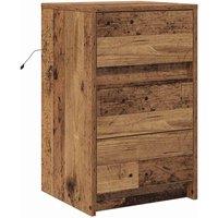 Berkfield Home Bedside Cabinet with LED Lights Old Wood Engineered Wood in Brown