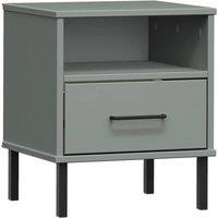 Berkfield Home Bedside Cabinet with Metal Legs Grey Solid Wood Pine OSLO