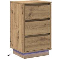 Berkfield Home Bedside Cabinet with LED Artisan Oak 39x34.5x65 cm Engineered Wood in Brown