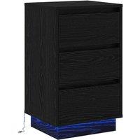 Berkfield Home Bedside Cabinet with LED Black Oak 39x34.5x65 cm Engineered Wood