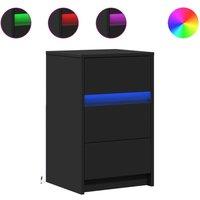 Berkfield Home Bedside Cabinet with LED Lights Black Engineered Wood
