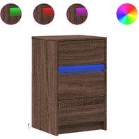 Berkfield Home Bedside Cabinet with LED Lights Brown Oak Engineered Wood