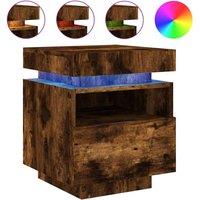Berkfield Home Bedside Cabinet with LED Lights Smoked Oak 40x39x48.5 cm in Brown