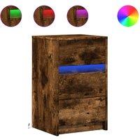 Berkfield Home Bedside Cabinet with LED Lights Smoked Oak Engineered Wood in Brown