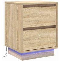 Berkfield Home Bedside Cabinet with LED Lights Sonoma Oak 39x34.5x50 cm in Beige