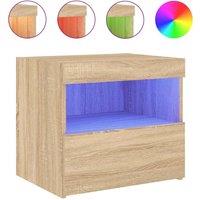 Berkfield Home Bedside Cabinet with LED Lights Sonoma Oak 50x40x45 cm in Brown | Size: 50 x 40 x 45 cm