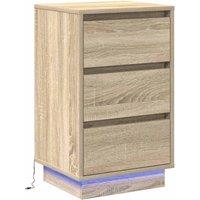 Berkfield Home Bedside Cabinet with LED Sonoma Oak 39x34, 5x65 cm Engineered Wood in Beige