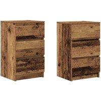 Berkfield Home Bedside Cabinets with 3 Drawers 2 pcs Old Wood 39x35x65 cm in Brown | Size: 39 x 35 x 65 cm