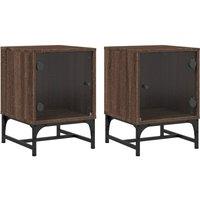 Berkfield Home Bedside Cabinets with Glass Doors 2 pcs Brown Oak 35x37x50 cm | Size: 35 x 37 x 50 cm