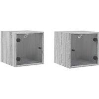 Berkfield Home Bedside Cabinets with Glass Doors 2 pcs Grey Sonoma 35x37x35 cm | Size: 35 x 37 x 35 cm