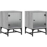 Berkfield Home Bedside Cabinets with Glass Doors 2 pcs Grey Sonoma 35x37x50 cm | Size: 35 x 37 x 50 cm