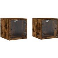 Berkfield Home Bedside Cabinets with Glass Doors 2 pcs Smoked Oak 35x37x35 cm in Brown | Size: 35 x 37 x 35 cm