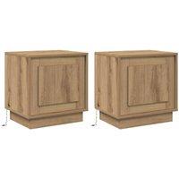 Berkfield Home Bedside Cabinets with LED Lights 2 pcs Artisan Oak 44x34.5x45 cm in Brown