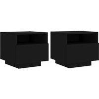 Berkfield Home Bedside Cabinets with LED Lights 2 pcs Black 40x39x37 cm | Size: 40 x 39 x 37 cm