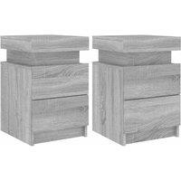 Berkfield Home Bedside Cabinets with LED Lights 2 pcs Grey Sonoma 35x39x55 cm | Size: 35 x 39 x 55 cm