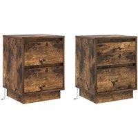 Berkfield Home Bedside Cabinets with LED Lights 2 pcs Smoked Oak 39x34.5x50 cm