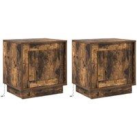 Berkfield Home Bedside Cabinets with LED Lights 2 pcs Smoked Oak 44x34, 5x45 cm in Brown
