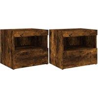 Berkfield Home Bedside Cabinets with LED Lights 2 pcs Smoked Oak 50x40x45 cm in Brown | Size: 50 x 40 x 45 cm
