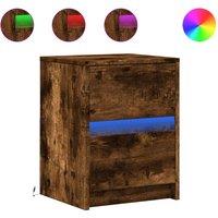 Berkfield Home Bedside Cabinets with LED Lights 2 pcs Smoked Oak Engineered Wood in Brown