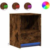 Berkfield Home Bedside Cabinets with LED Lights 2 pcs Smoked Oak Engineered Wood in Brown