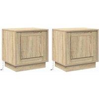 Berkfield Home Bedside Cabinets with LED Lights 2 pcs Sonoma Oak 44x34, 5x45 cm in Beige