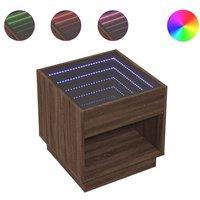 Berkfield Home Bedside Table with Infinity LED Brown Oak 50x50x50 cm | Size: 50 x 50 x 50 cm