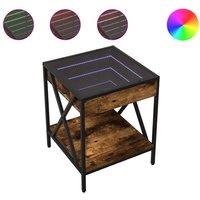 Berkfield Home Bedside Table with Infinity LED Smoked Oak 40x40x49 cm in Brown | Size: 40 x 40 x 49 cm