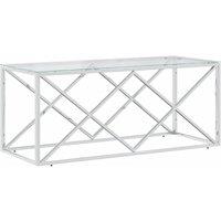 Berkfield Home Coffee Table 110x45x45 cm Stainless Steel & Glass in Silver | Size: 110 x 45 x 45 cm