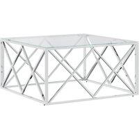 Berkfield Home Coffee Table 80x80x40 cm Stainless Steel & Glass in Silver | Size: 80 x 80 x 40 cm