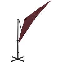 Berkfield Home Cantilever Umbrella with Pole & LED Lights Bordeaux Red 250 cm