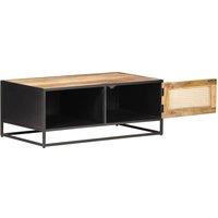 Berkfield Home Coffee Table 90x50x35 cm Rough Mango Wood & Natural Cane in Brown | Size: 90 x 50 x 35 cm