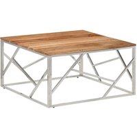Berkfield Home Coffee Table Silver Stainless Steel & Solid Acacia Wood
