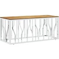 Berkfield Home Coffee Table Silver Stainless Steel & Solid Wood Acacia