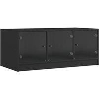 Berkfield Home Coffee Table with Glass Doors Black 102x50x42 cm | Size: 102 x 50 x 42 cm