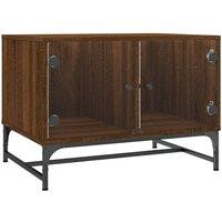 Berkfield Home Coffee Table with Glass Doors Brown Oak 68.5x50x50 cm