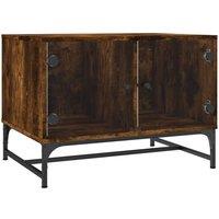 Berkfield Home Coffee Table with Glass Doors Smoked Oak 68.5x50x50 cm in Brown