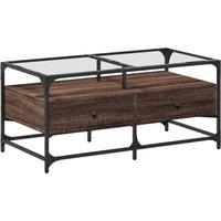 Berkfield Home Coffee Table with Glass Top Brown Oak 98.5x50x45 cm Steel