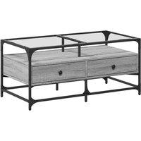 Berkfield Home Coffee Table with Glass Top Grey Sonoma 98.5x50x45 cm Steel