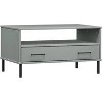 Berkfield Home Coffee Table with Metal Legs Grey 85x50x45 cm Solid Wood OSLO | Size: 85 x 50 x 45 cm