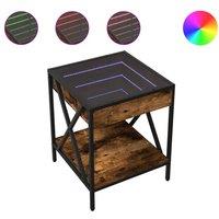 Berkfield Home Coffee Table with Infinity LED Smoked Oak 40x40x49 cm in Brown | Size: 40 x 40 x 49 cm