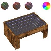 Berkfield Home Coffee Table with Infinity LED Smoked Oak 70x50x30 cm in Brown | Size: 70 x 50 x 30 cm